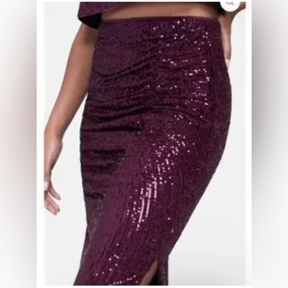 Wild fox side rouge maxi/midi sequin skirt burgundy L NWOT - Picture 2 of 7